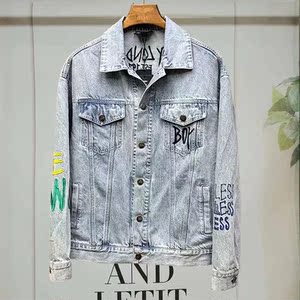 潮牌boy秋冬男女同款牛仔夹克花样刺绣情侣宽松休闲全棉长袖外套