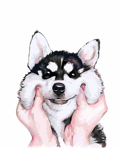diy数字油画   哈士奇二哈宠物狗淡彩手工填充减压数码手绘装饰画