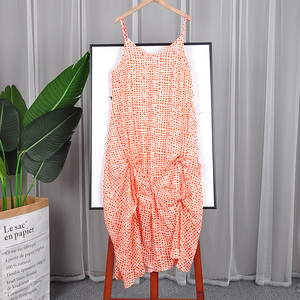 f-099夏季碎花印花吊带褶皱萝卜裙连衣裙长裙d0414