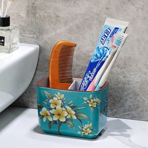 高颜值卫生间陶瓷牙刷架牙刷座牙刷筒牙膏筒梳子收纳盒美式置物架