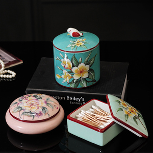 中式陶瓷浴室棉签盒珠宝盒收纳盒客厅糖果罐创意美式床头柜首饰盒