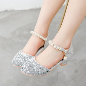 儿童高跟鞋女公主女童水晶凉鞋时尚中大童小孩学生演出走秀皮鞋夏