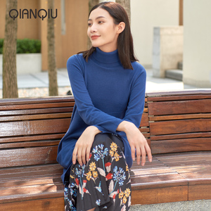 浅秋高领连衣裙女2020秋季新款女装纯羊毛针织打底裙小宽松百搭