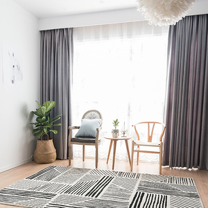 雪呢绒冰川灰北欧简约现代客厅卧室纯色全遮光窗帘成品定制