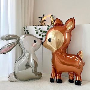 ins卡通丛林小鹿气球生日野餐派对拍照道具兔子动物铝膜气球