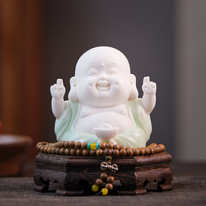创意可爱开心弥勒佛 笑佛像茶宠摆件精品可养 家居摆件装饰工艺品