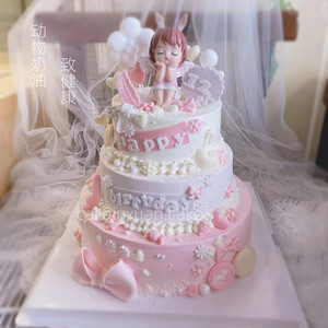 网红新款安妮公主卡通满月周岁动物奶油水果生日蛋糕苏州同城配送