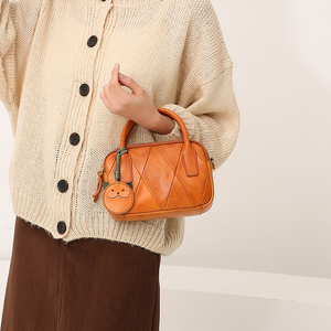 经典法式头层牛皮方盒包女斜挎包小众拼接款单肩手提复古风小方包