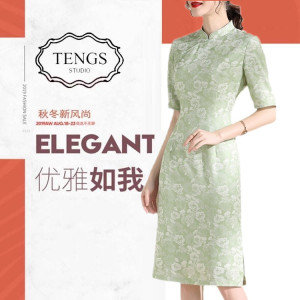 tengs/滕氏女装专柜正品代购官方旗舰店立领提花连衣裙改良旗袍女