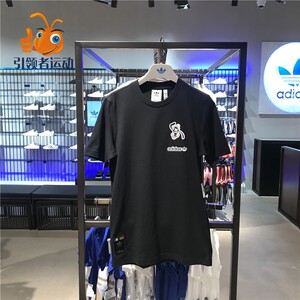 adidas三叶草 男女迪士尼联名高飞狗黑色运动休闲短袖t恤 gd6024