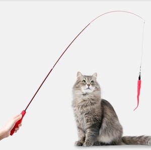 三节伸缩逗猫棒宠物用品猫玩具钓鱼竿响纸彩色羽毛小鱼替换头
