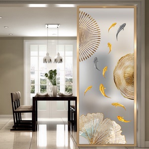 现代简约艺术玻璃隔断屏风轻奢抽象画客厅卧室背景入户玄关九鱼图