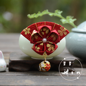 日式和风烫金樱花镂空铃铛发夹扇形边夹浴衣配饰头饰和服发饰