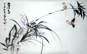 水墨国画纯手绘写意花鸟画兰花竹子双趣图 可以根据你的需要定制