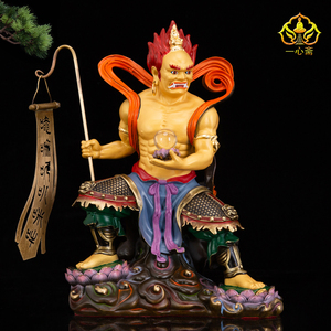一心斋台湾纯铜彩绘鬼王面然大士佛像观世音菩萨化身面然大士爷像