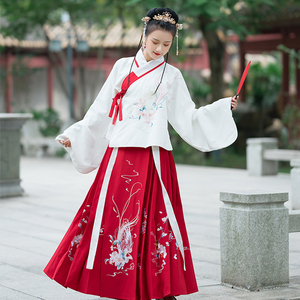 原创明制汉服女中国风秋冬古装凤凰刺绣马面裙加厚交领短袄裙套装