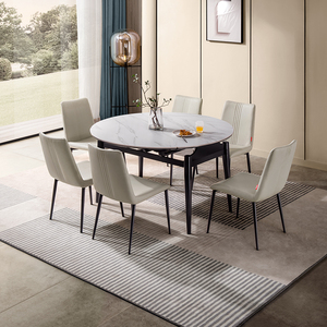 顾家家居现代折叠圆桌岩板电磁炉餐桌椅组合7057