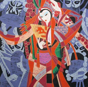 云南重彩画民族特色人物画手绘四尺斗方现代餐厅卧室装饰壁画挂画