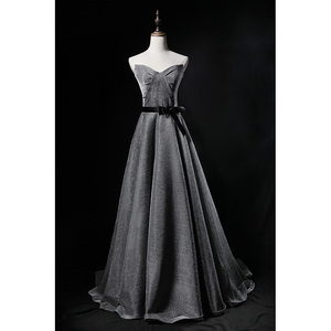【芸裳】灰色抹胸鸡心领闪亮活动宴会party晚装主持年会晚礼服女