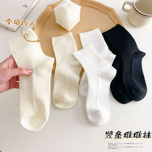 袜子女中筒ins潮百搭韩版纯色堆堆袜白色JK日系可爱夏季薄款长袜