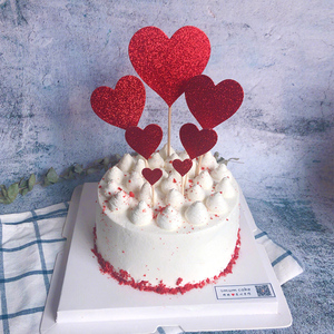 爱心套装插牌唯美心形生日蛋糕装饰插件闪粉情侣求婚桃心红色插签