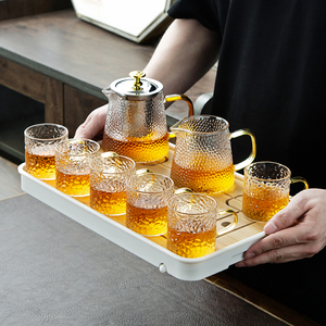 耐热玻璃锤纹茶具套装家用办公室客厅功夫茶杯茶壶红茶泡茶器茶盘