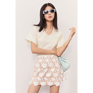 le samedi|香榭丽法式激光蕾丝 高级短款半身裙高腰温柔显瘦裙裤