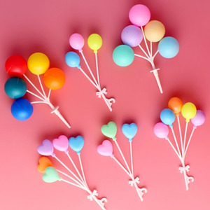 蛋糕装饰ins风塑料气球烘焙爱心彩色马卡龙色多头气球串节日插件