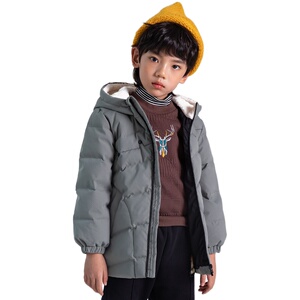 正品德蒙斯特童装男童连帽保暖羽绒服中大童加厚中长款白鸭绒外套