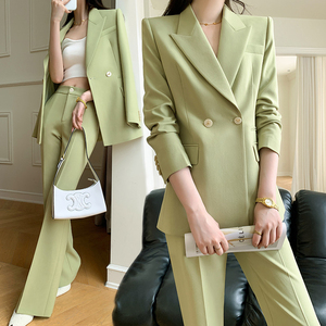 抹茶绿西服套装女春季高端时尚设计感小众西装外套设计师明星正装