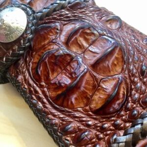 喜姑娘 手工鳄鱼皮大头骨钱包霸气背骨哈雷长夹手拿包男钥匙卡包