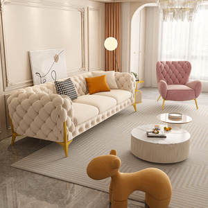 美式轻奢拉扣布艺沙发客厅组合后现代简约大小户型法式沙发网红款