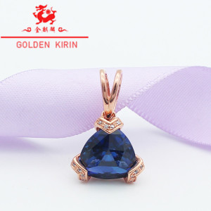 俄罗斯585紫金14k玫瑰金镶嵌三角形蓝宝石吊坠时尚简约显肤色吊坠