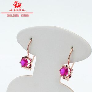 俄罗斯585紫金红宝石花朵耳环新款时尚不褪色14k玫瑰金彩金女耳环