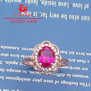 俄罗斯585紫金14k玫瑰金红宝石花边椭圆戒指时尚气质精致典雅戒指