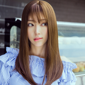 安娜罗2019闷青色空气刘海锁骨内扣修脸日常ol女生直发中长假发女
