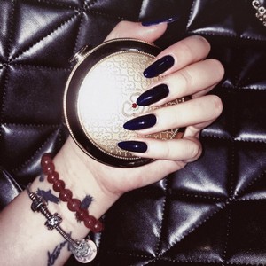 暗黑抖音网红尖头美甲成品黑色长款假指甲贴片可拆卸可穿戴欧美风