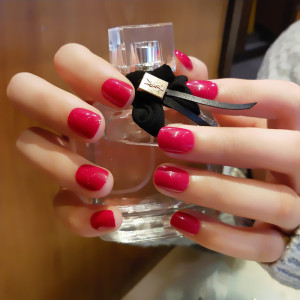 抖音网红穿戴式可拆卸假指甲全贴片玫红色美甲成品显手白防水