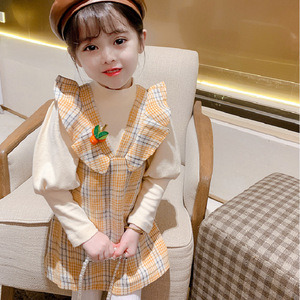 女童韩版套装泡泡袖长袖打底T恤加儿童背心裙子秋装新款外贸童装