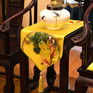 新中式荷花桌旗禅意古典中国风样板房客厅餐桌茶几玄关电视柜盖布