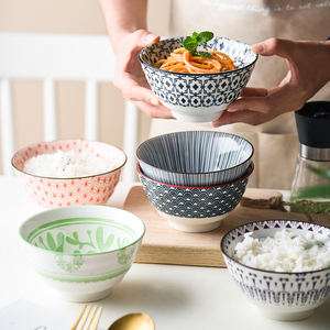日式家用吃饭碗创意釉下彩隔热陶瓷饭碗5英寸粥碗网红早餐稀饭碗