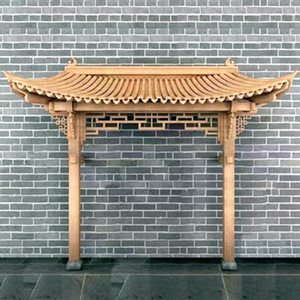 中式仿古实木屋檐实木门头古建凉亭框架仿古挑檐牌坊木质门楼定做