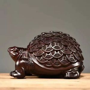黑檀木雕龟摆件实木质金钱乌龟手把件家居客厅装饰办公桌面小摆件