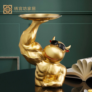 麒麟臂创意肌肉牛摆件健身房开业礼物收银台装饰托盘玄关钥匙收纳