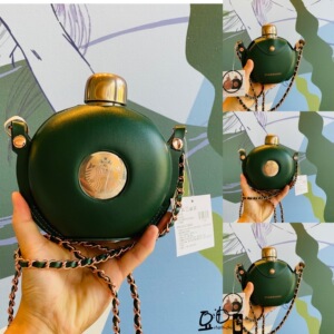 星巴克杯子2021新款50周年复古金色圆形女神链条不锈钢水壶含杯套