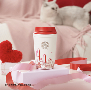 星巴克2024星动系列情人节礼物可爱爱心猫咪便携桌面塑料随行杯