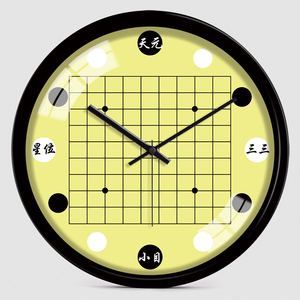 中国风新中式围棋五子棋时钟表学校教室培训机构装饰静音时钟表