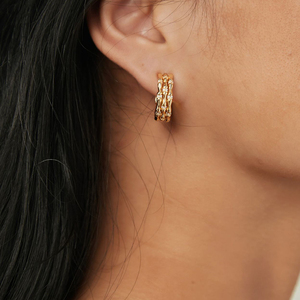 WEARRING 竹节三层锆石耳环小众设计感欧美复古耳针925银金色时尚
