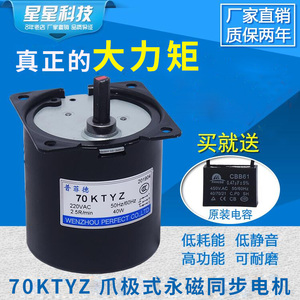 70KTYZ交流永磁同步电机40W低速正反电动机金属齿轮减速马达220V