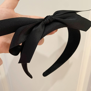 韩国进口别致设计黑色海绵缎带蝴蝶结发箍纯黑头箍公主小香风发窟
